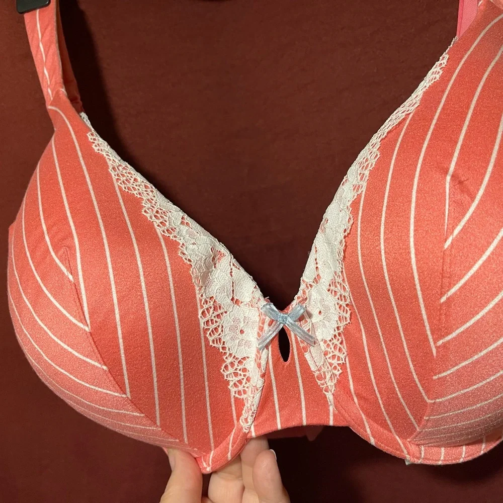 Cacique Striped hot pink and White bra with lace - Picture 4 of 6